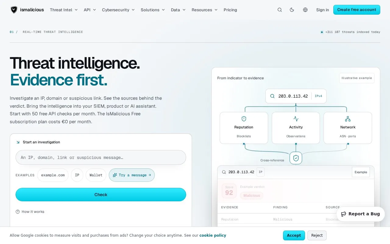 isMalicious homepage screenshot