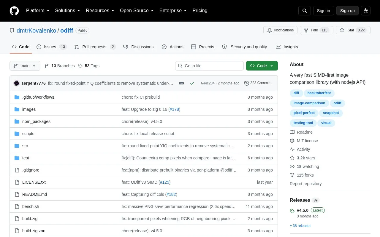 odiff homepage screenshot