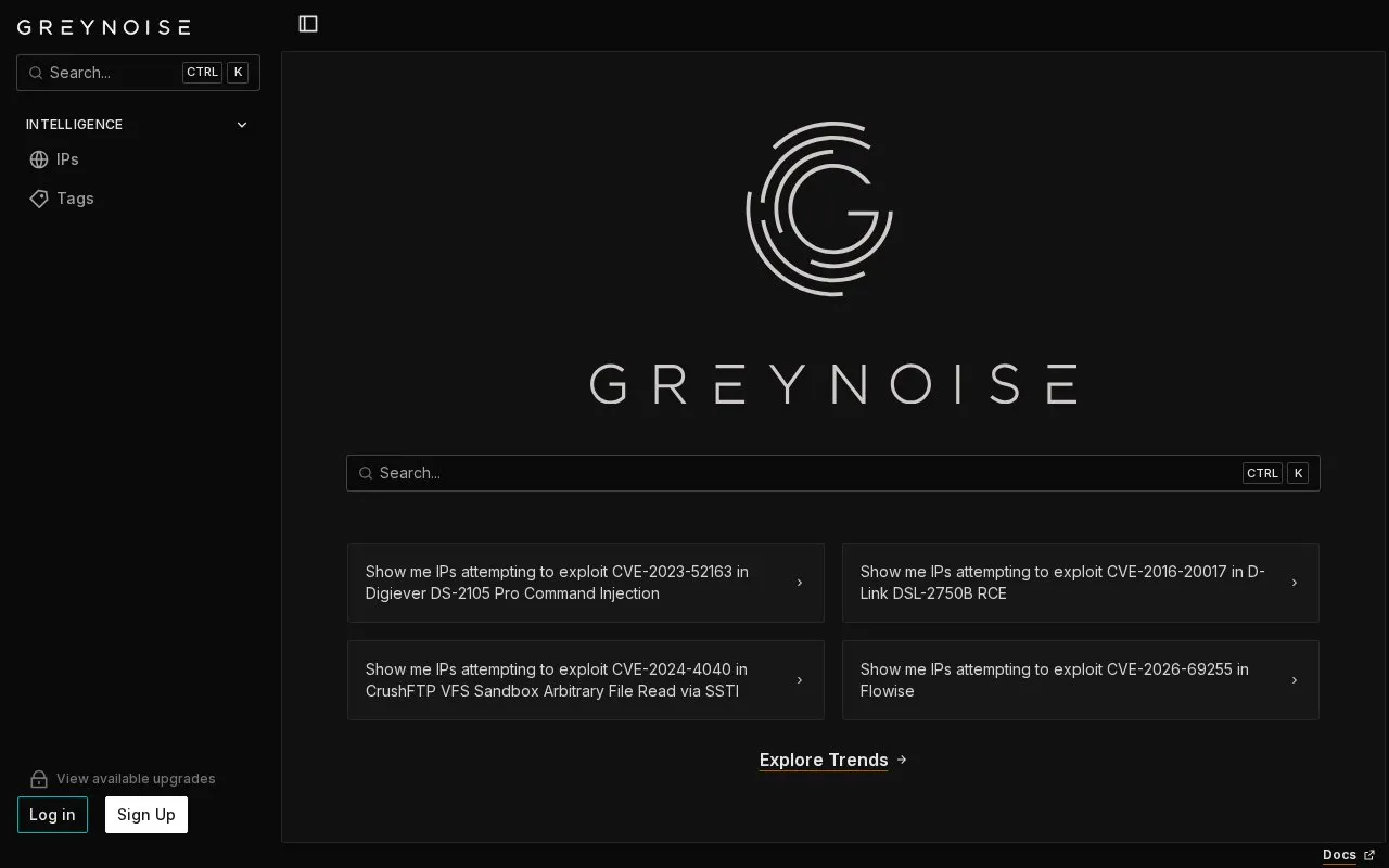 GreyNoise homepage screenshot