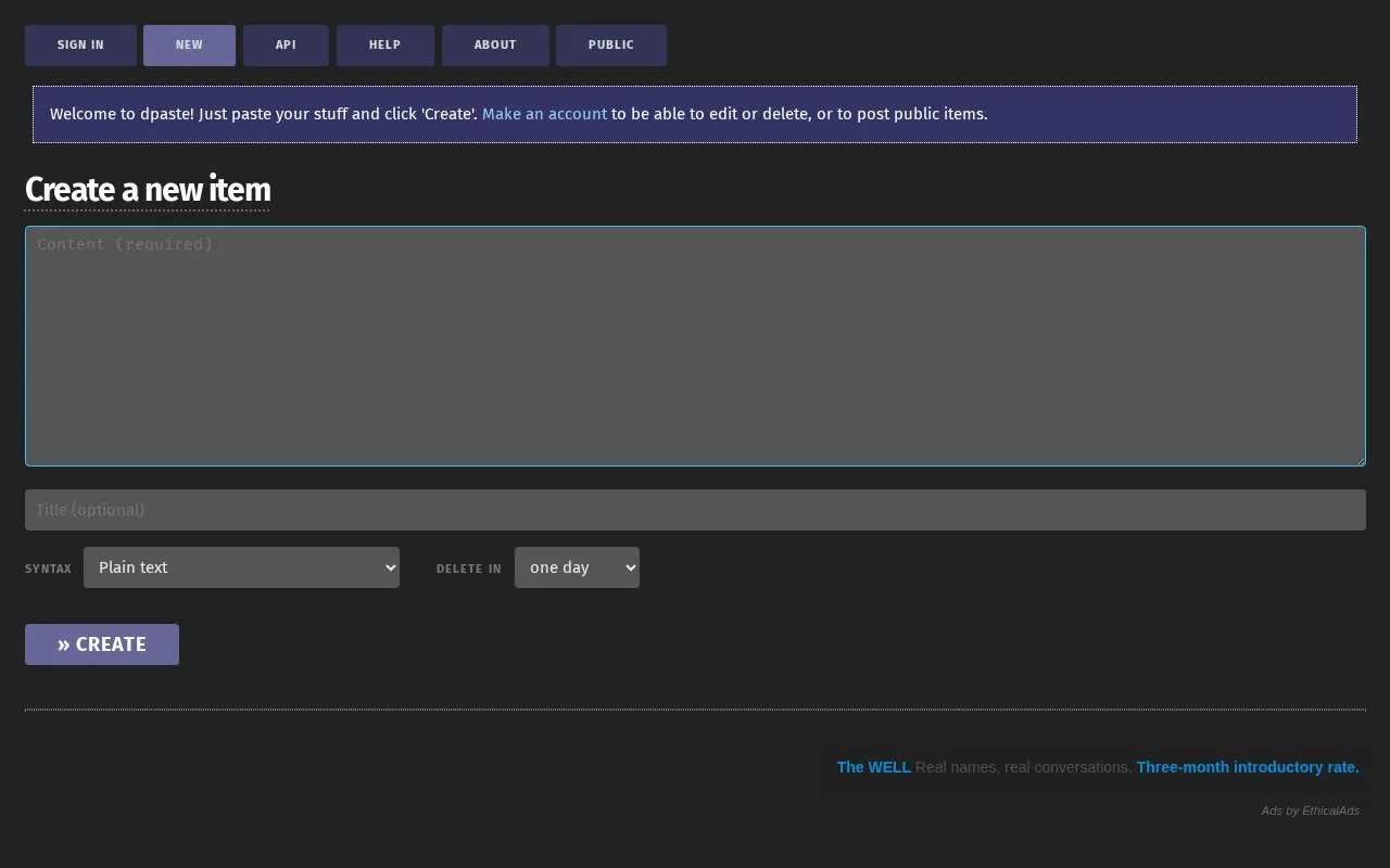 dpaste.com homepage screenshot