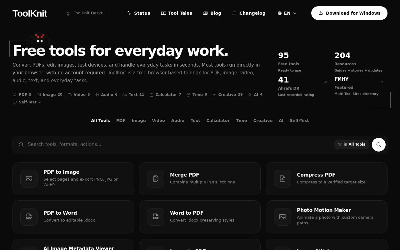 ToolKnit homepage screenshot