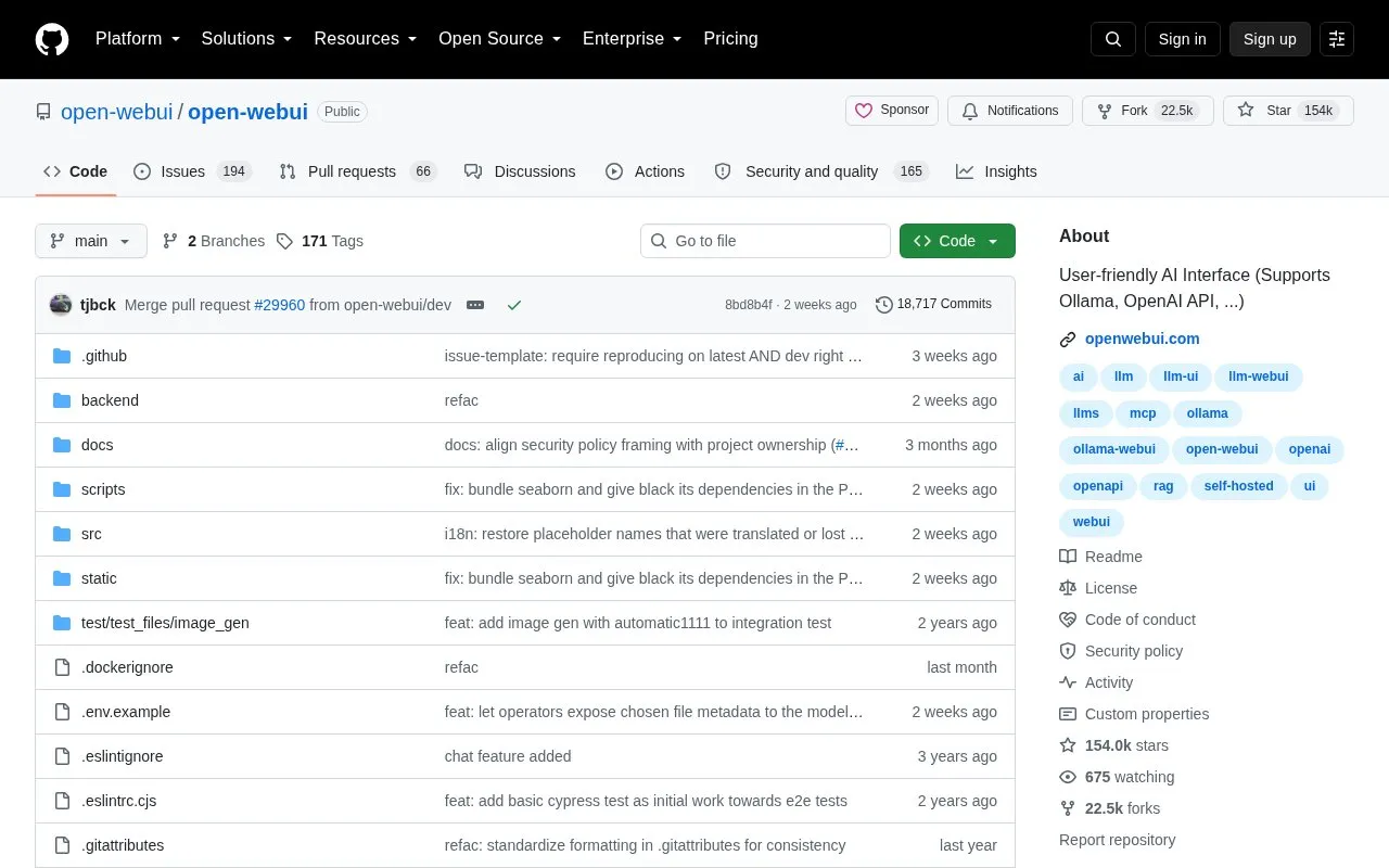 Open Webui homepage screenshot