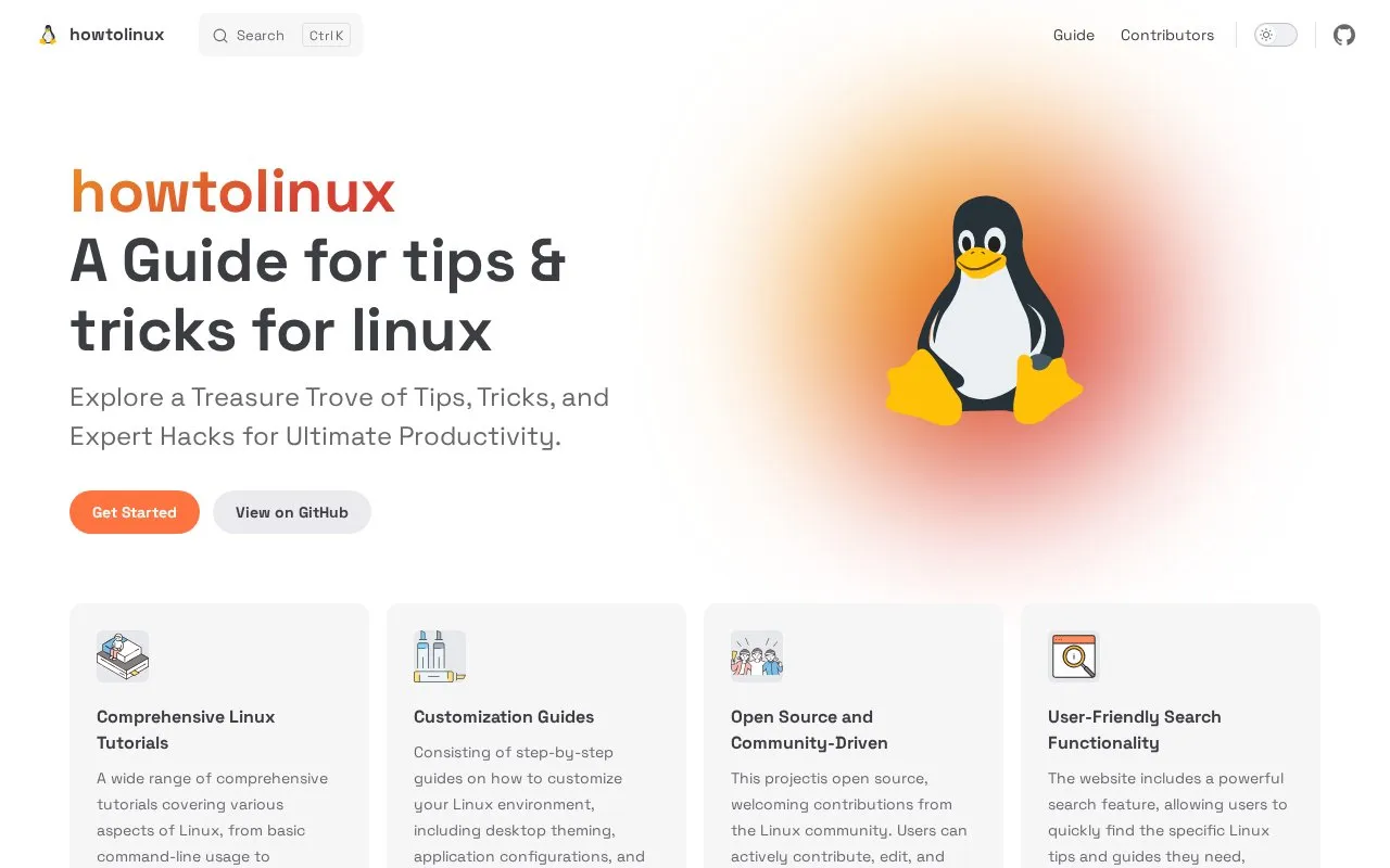howtolinux homepage screenshot
