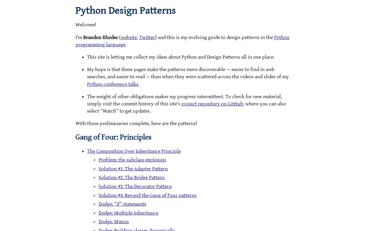 Python Patterns homepage screenshot