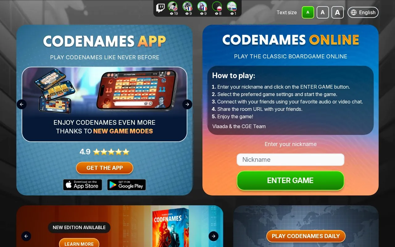 Codenames homepage screenshot