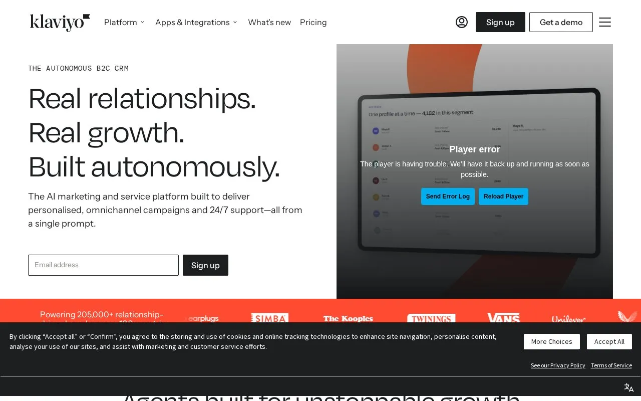 Klaviyo homepage screenshot