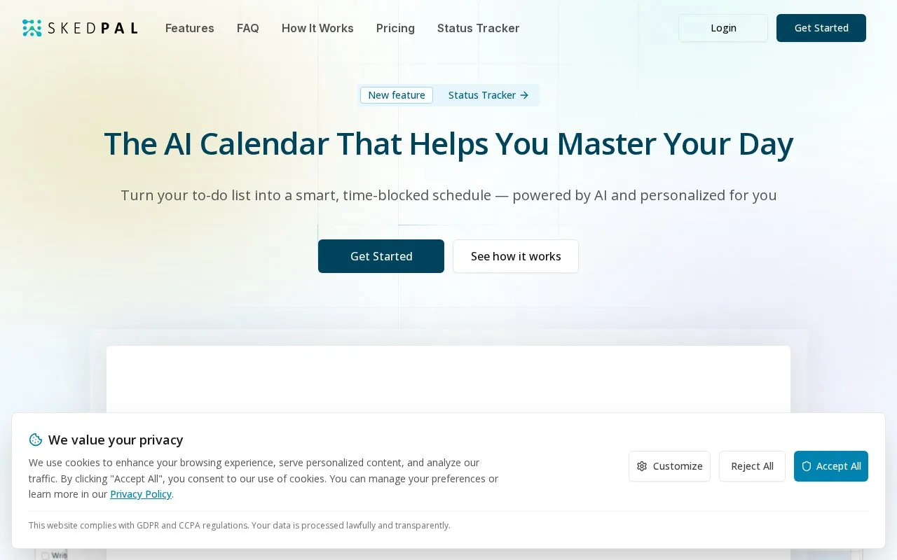 SkedPal homepage screenshot