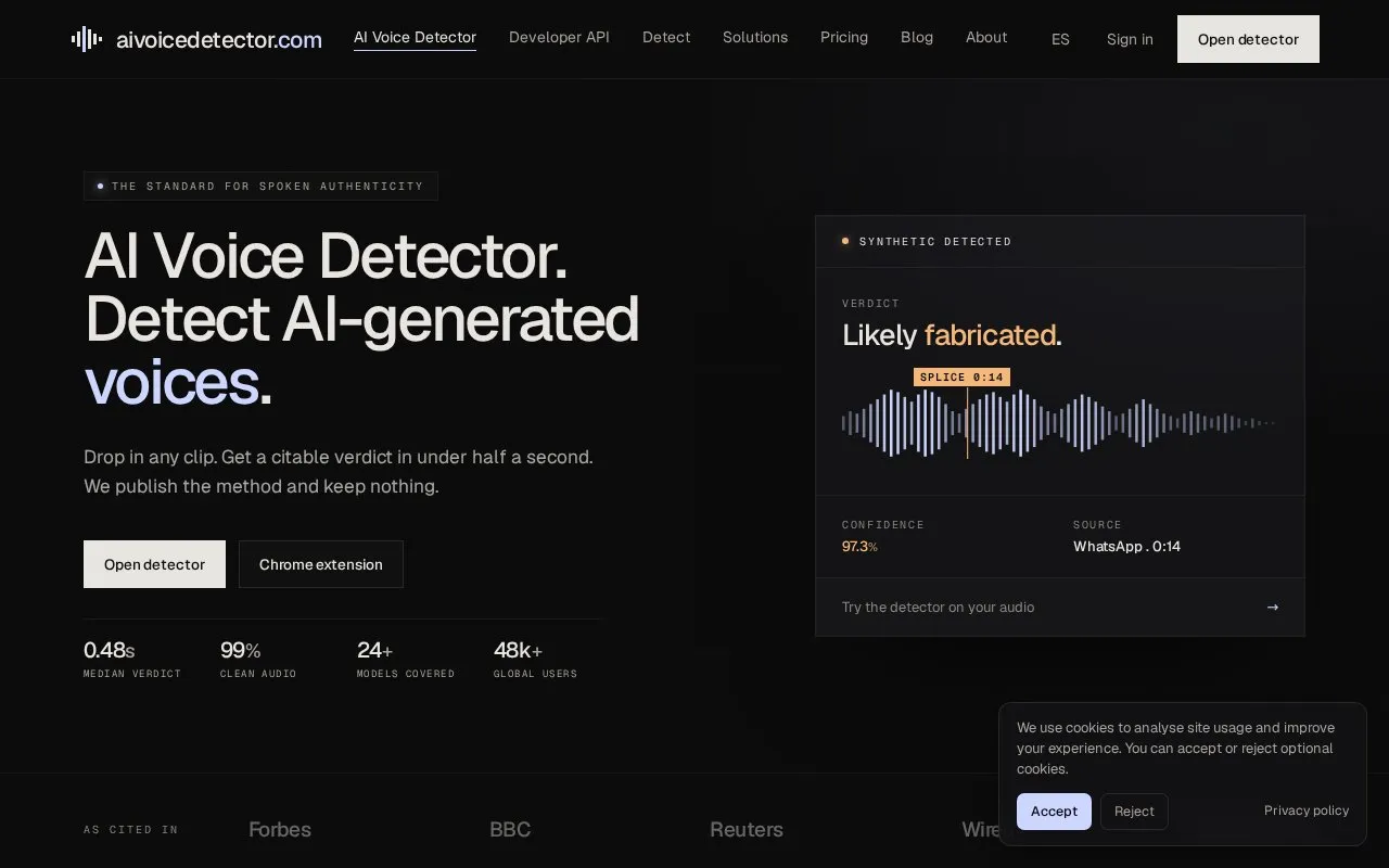 AI Voice Detector homepage screenshot