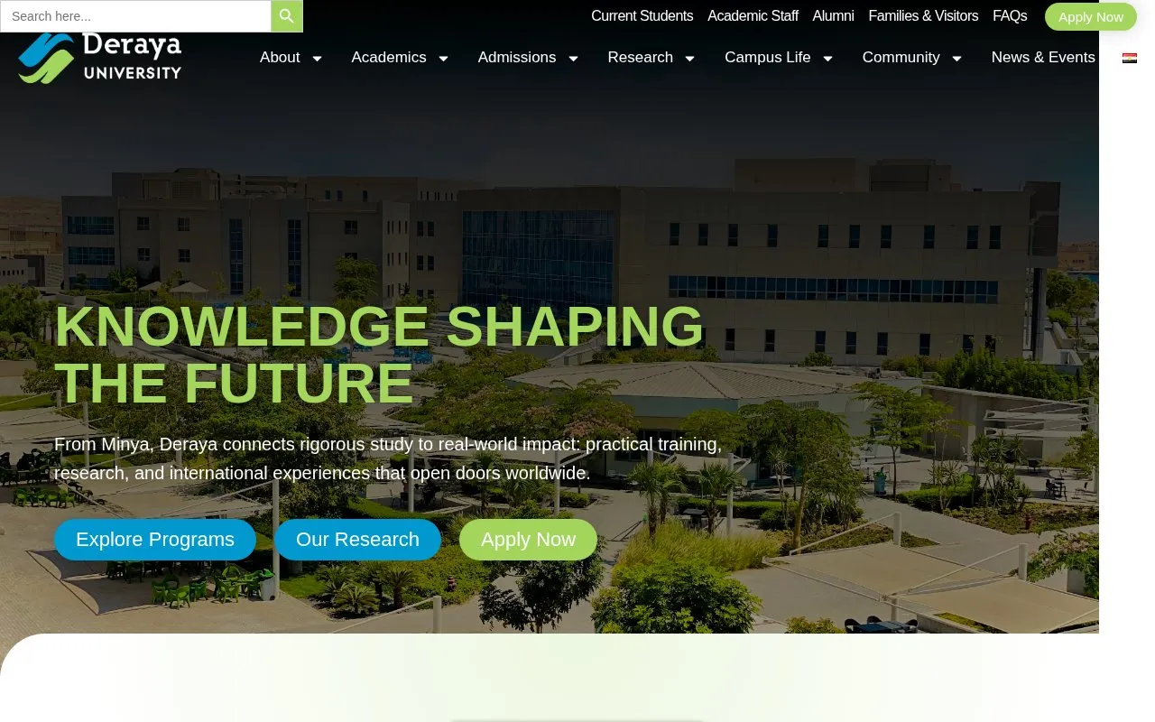 Deraya University homepage screenshot