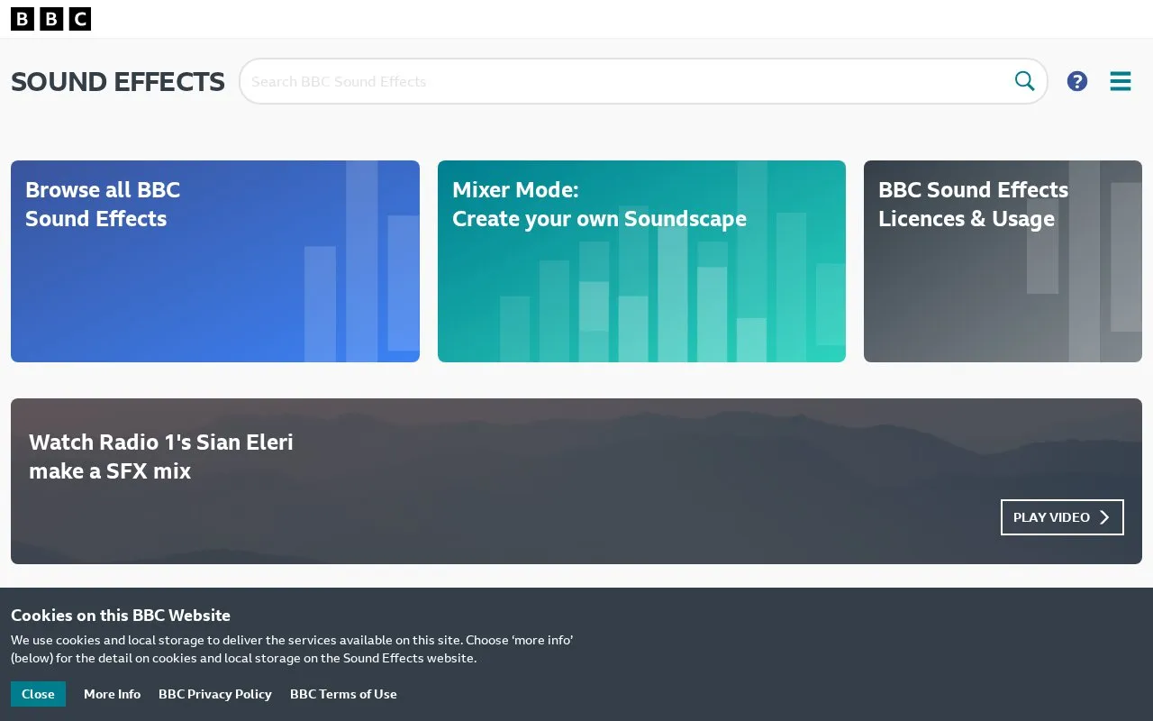 BBC Sound Effects homepage screenshot
