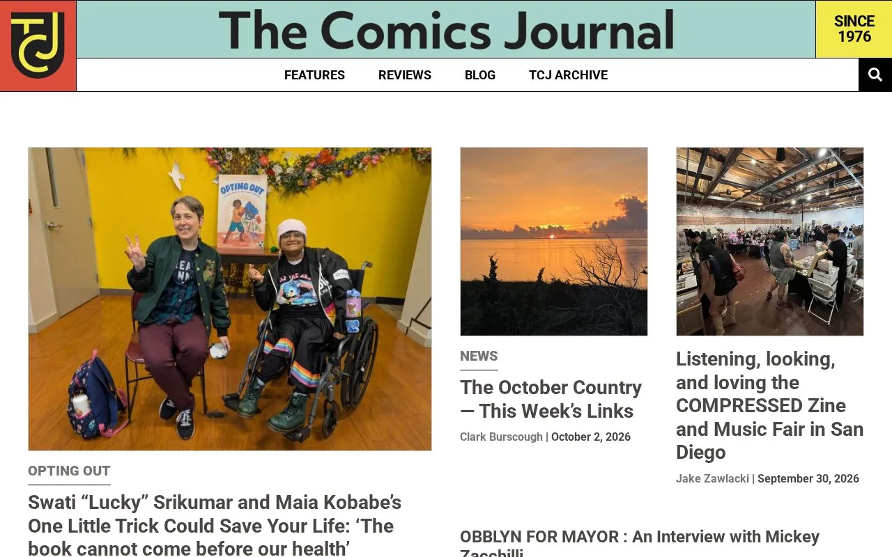 The Comics Journal homepage screenshot