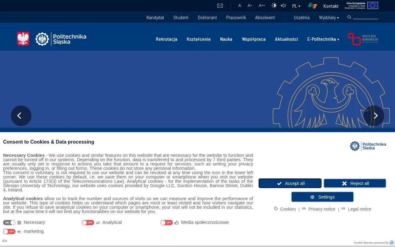 Silesian University of Technology homepage screenshot