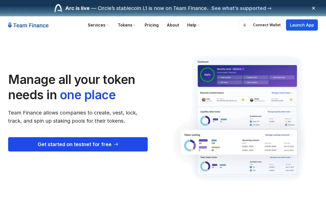 Team Finance homepage screenshot