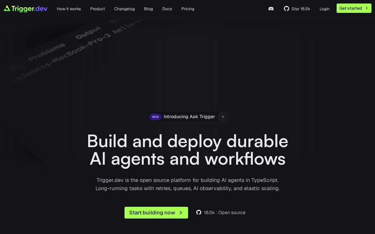 Trigger.dev homepage screenshot