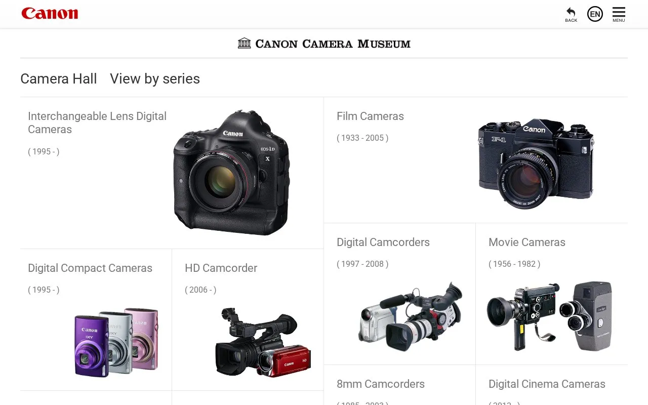 Canon Camera Museum homepage screenshot