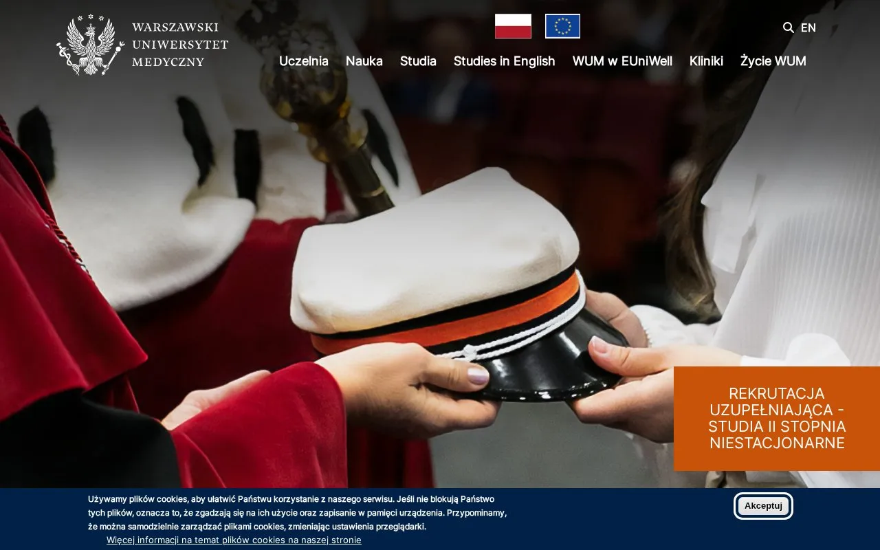 Medical University of Warsaw homepage screenshot