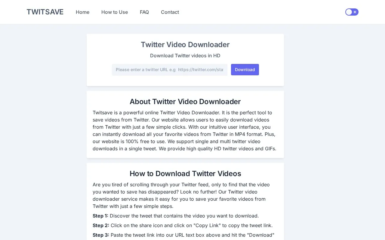 Twitsave homepage screenshot