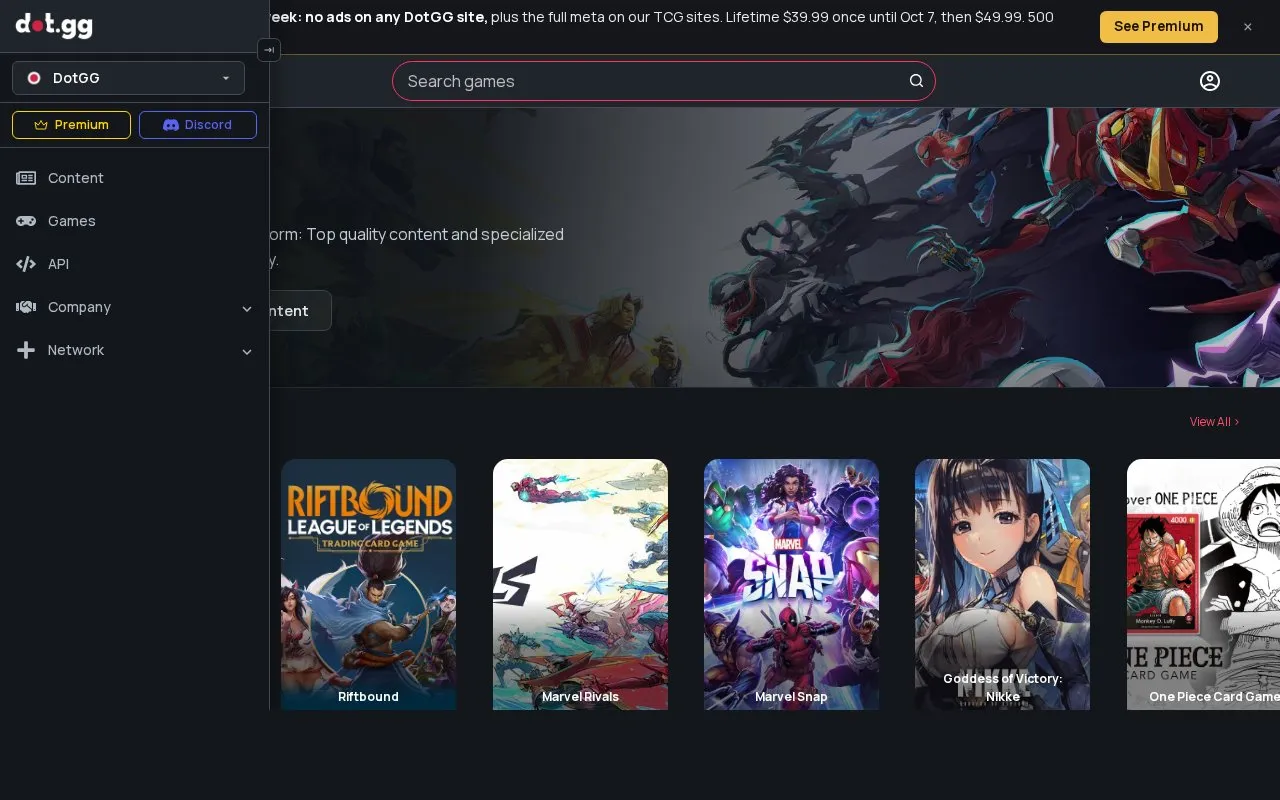 DotGG homepage screenshot