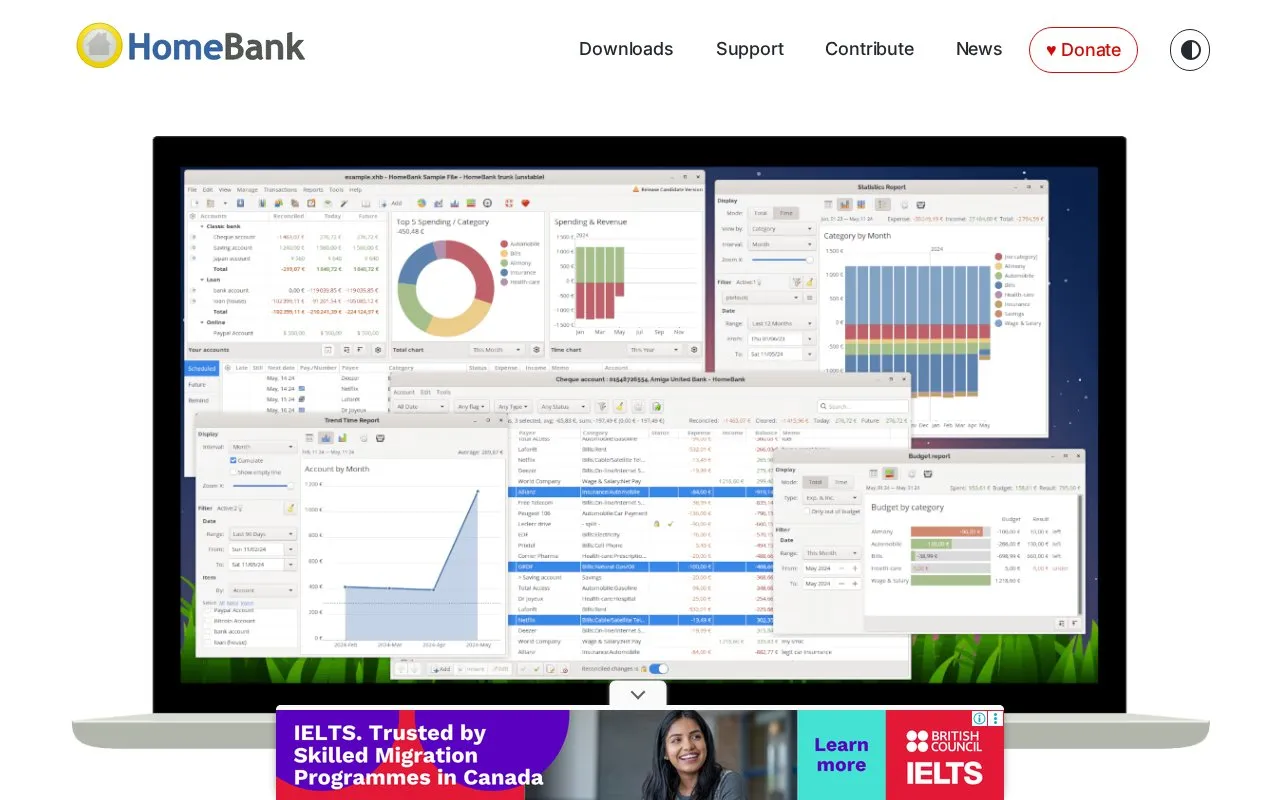 HomeBank homepage screenshot