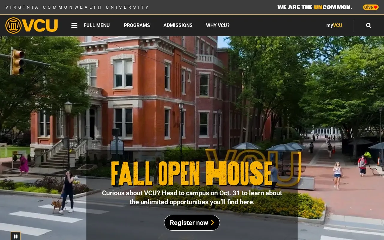 Virginia Commonwealth University homepage screenshot