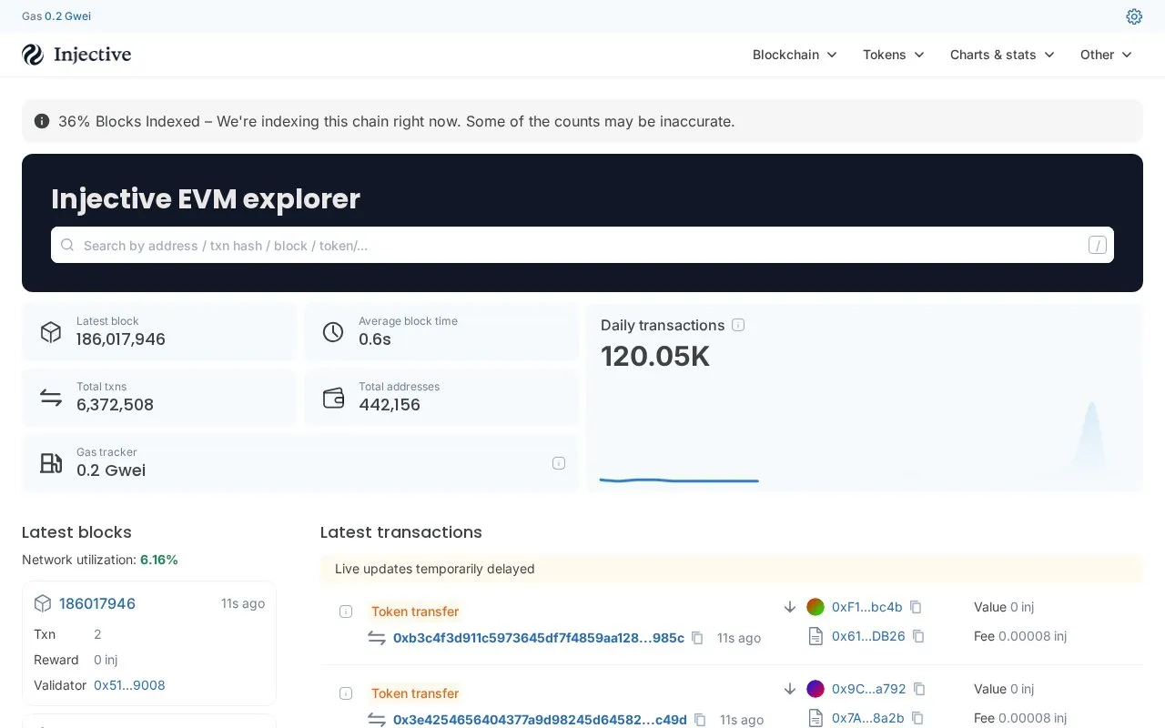 Injective — blockscout homepage screenshot