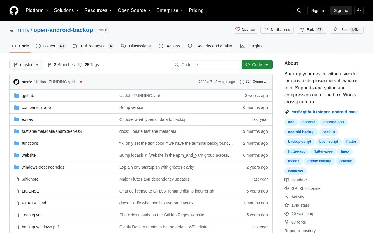 Open Android Backup homepage screenshot