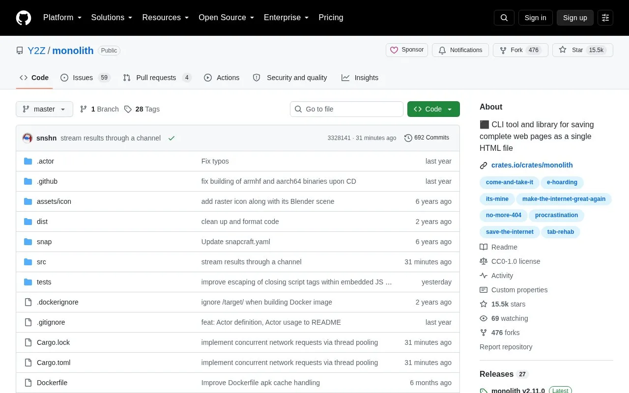 Monolith homepage screenshot