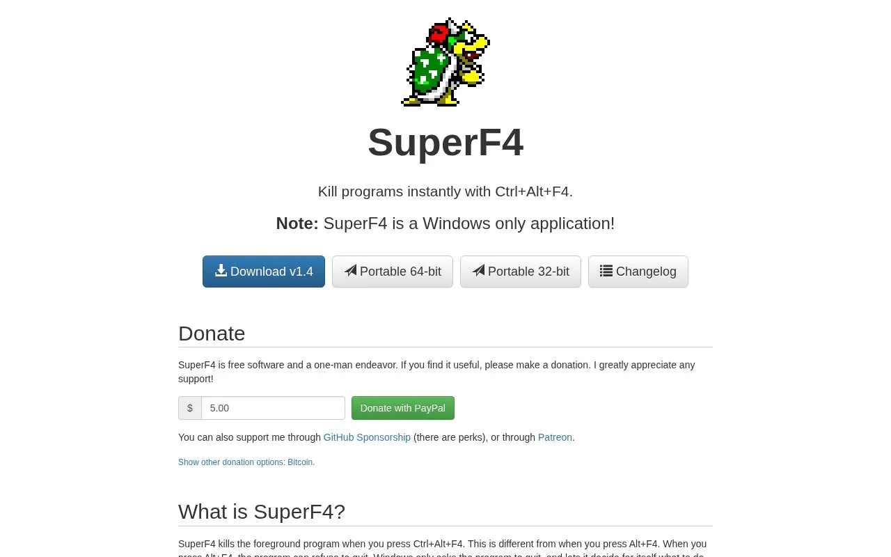 SuperF4 homepage screenshot