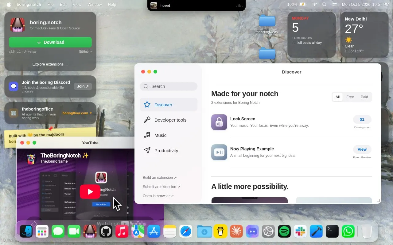 TheBoringNotch homepage screenshot