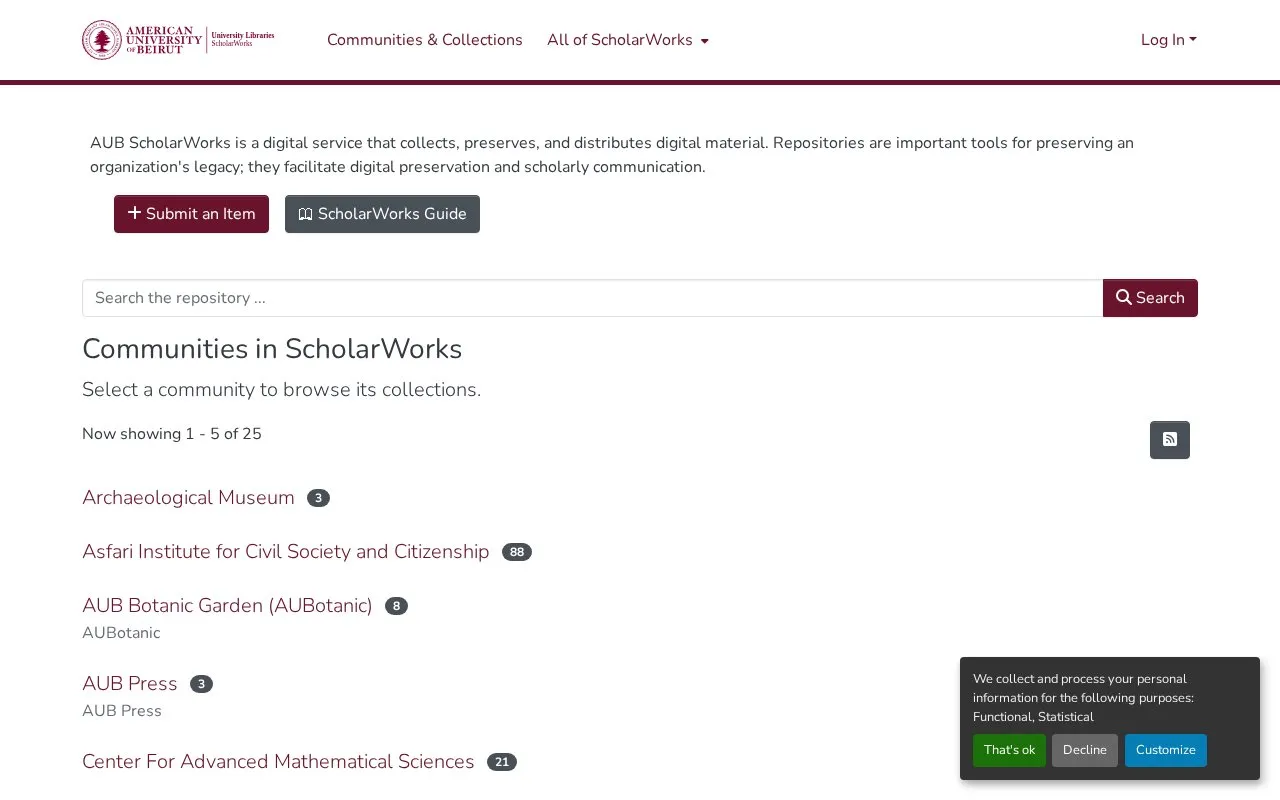 AUBScholarWorks homepage screenshot