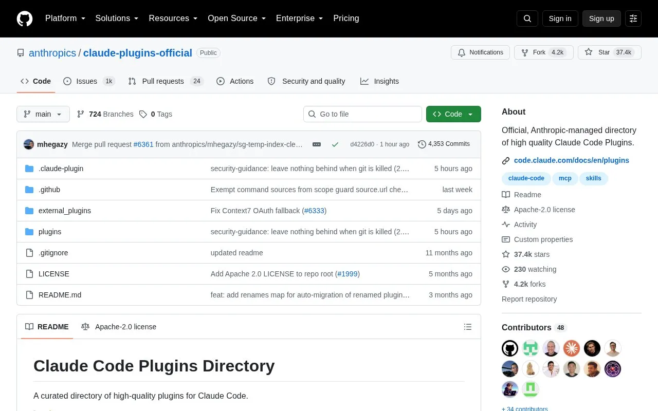 claude-plugins-official homepage screenshot