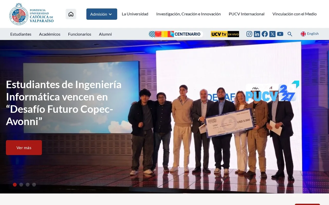 Pontificia Universidad Católica de Valparaíso homepage screenshot