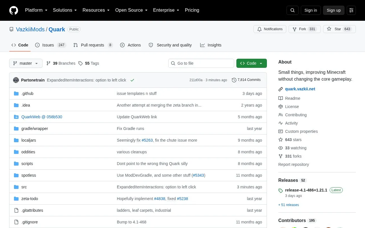 Quark homepage screenshot