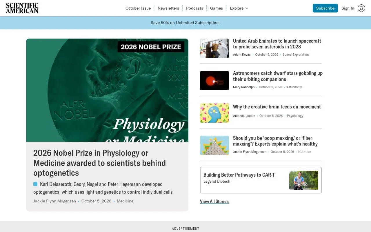 Scientific American homepage screenshot