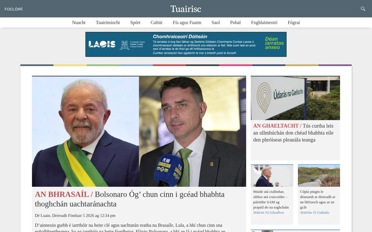 Tuairisc.ie homepage screenshot