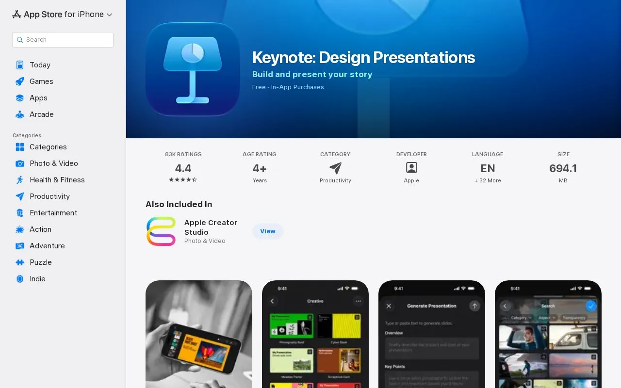 Keynote homepage screenshot