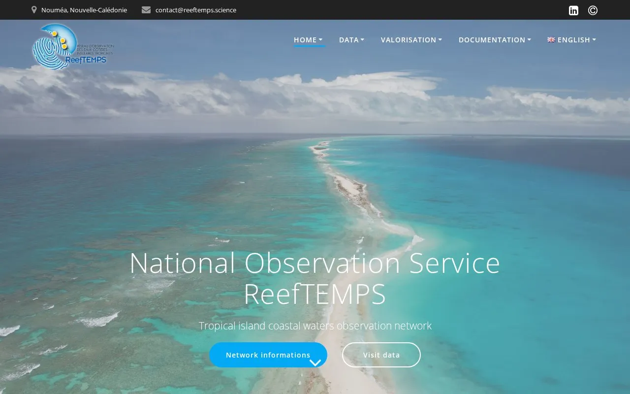 ReefTEMPS homepage screenshot
