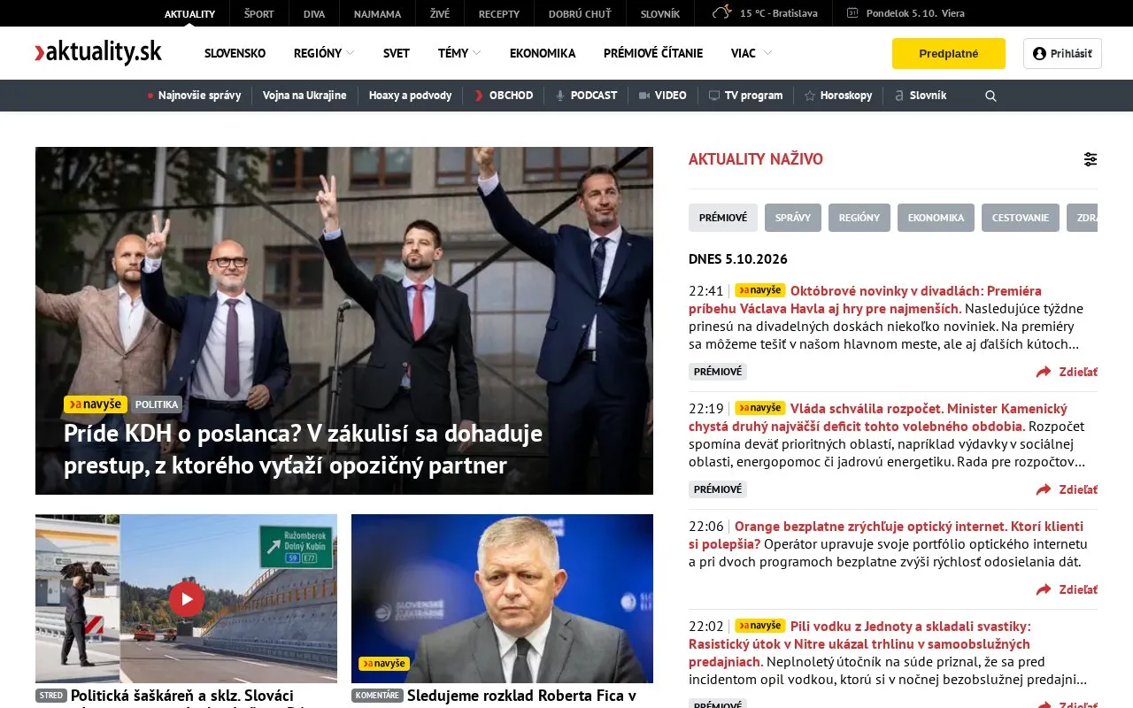 Aktuality.sk homepage screenshot