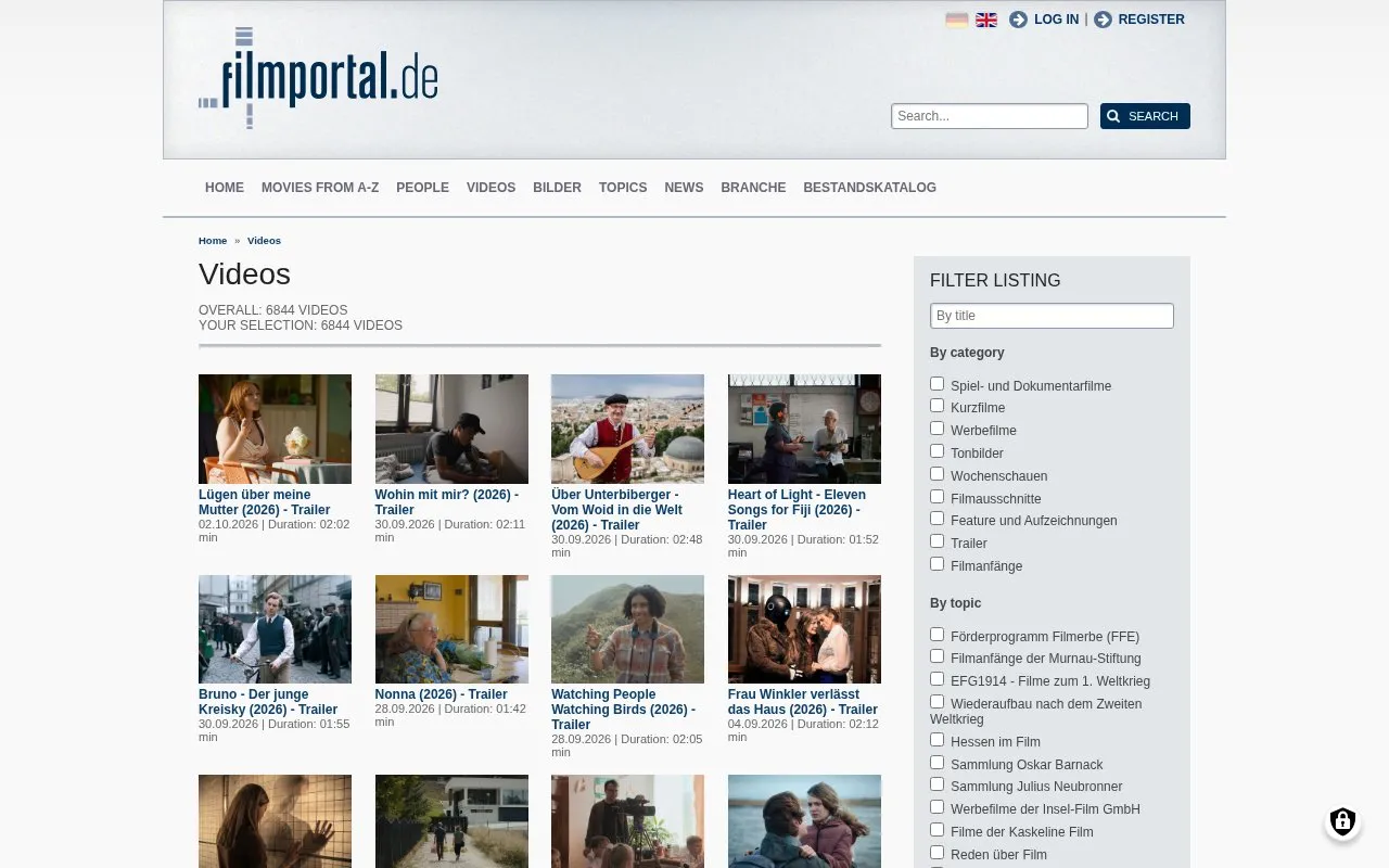 Film Portal homepage screenshot