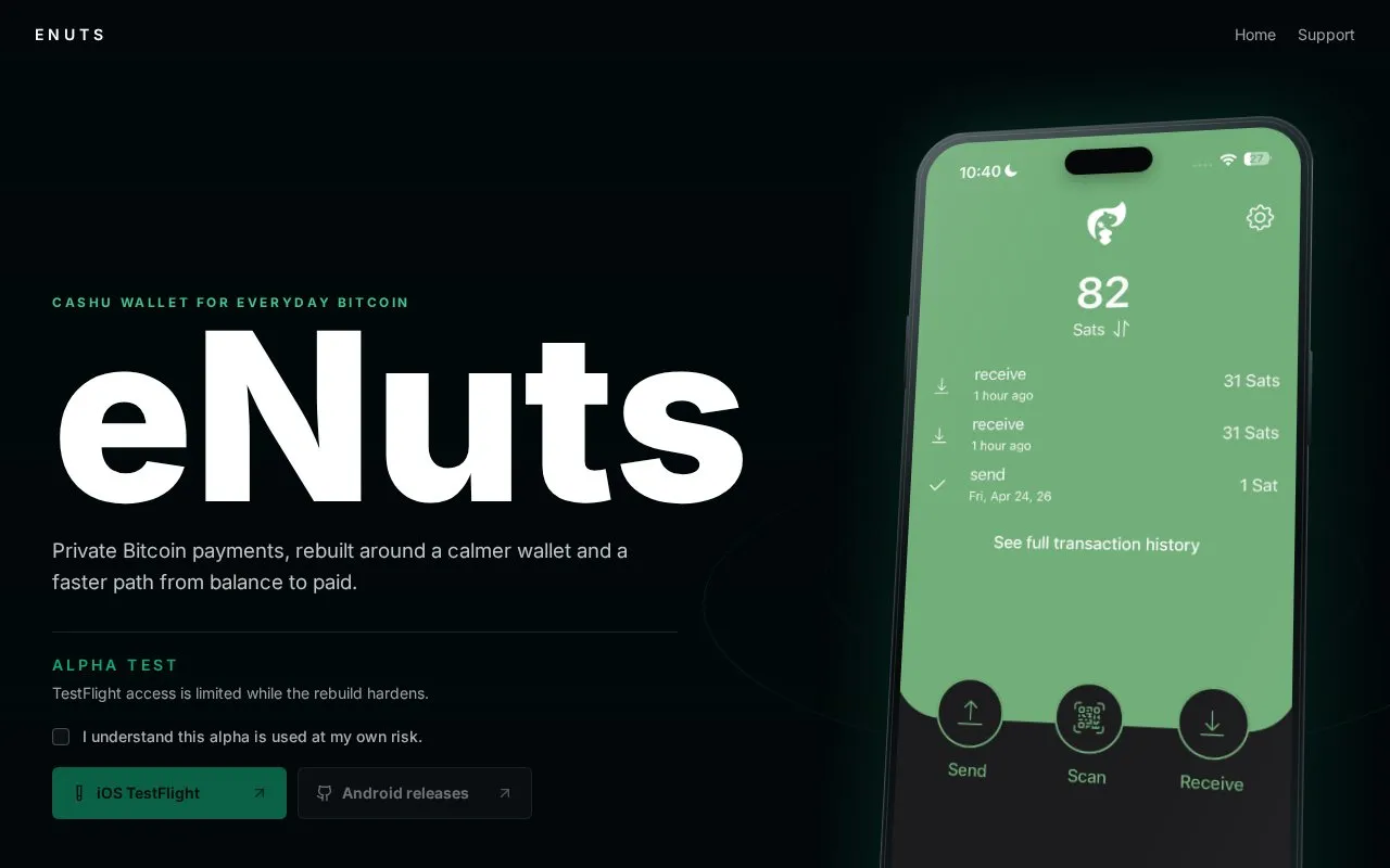 eNuts homepage screenshot