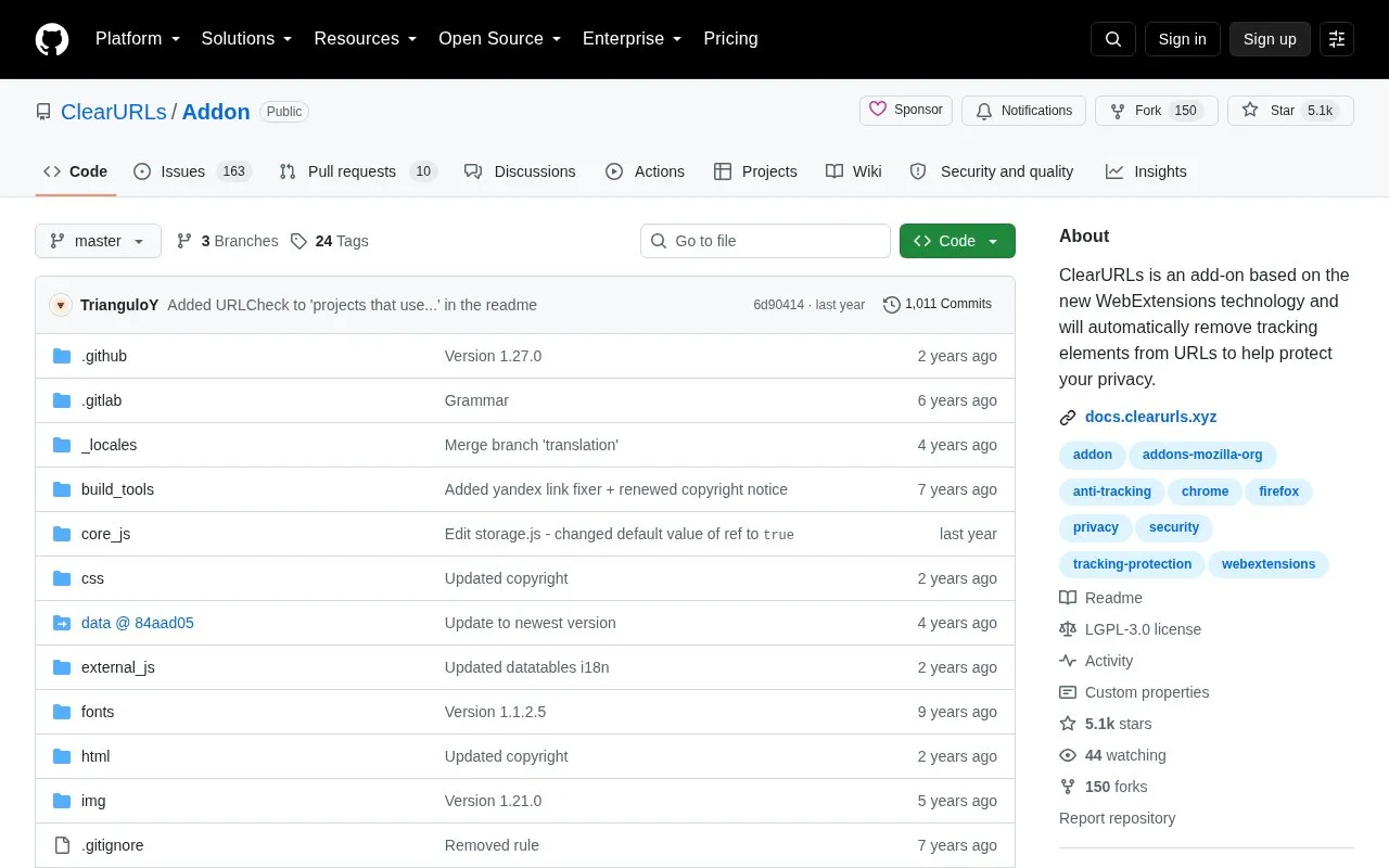 Addon homepage screenshot