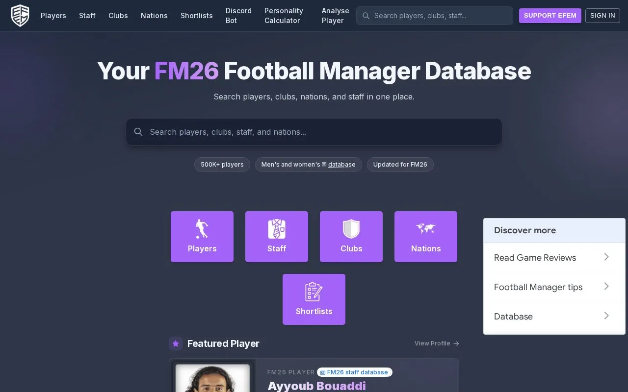 EFEM homepage screenshot