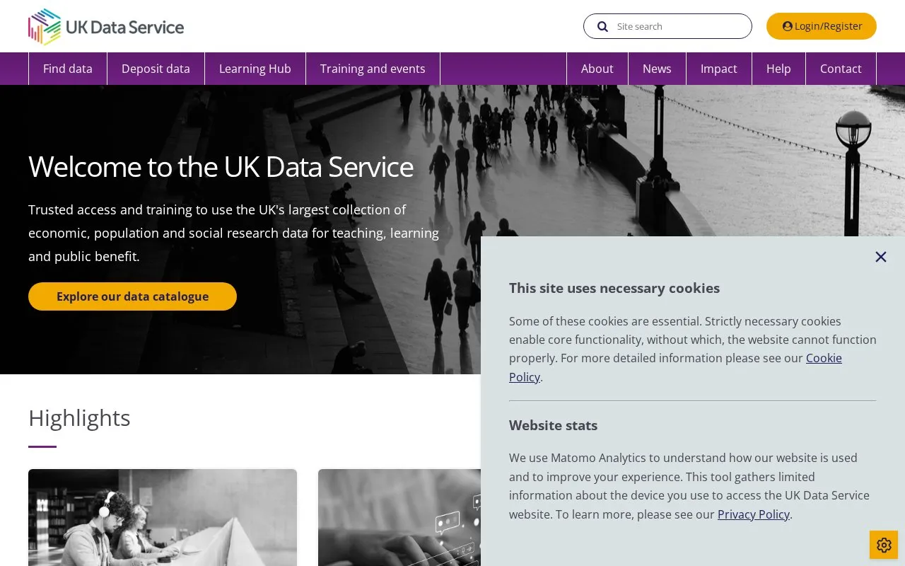 UK Data Service homepage screenshot