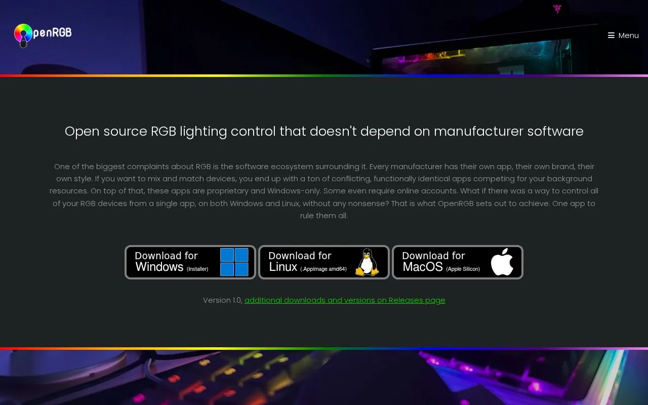 OpenRGB homepage screenshot