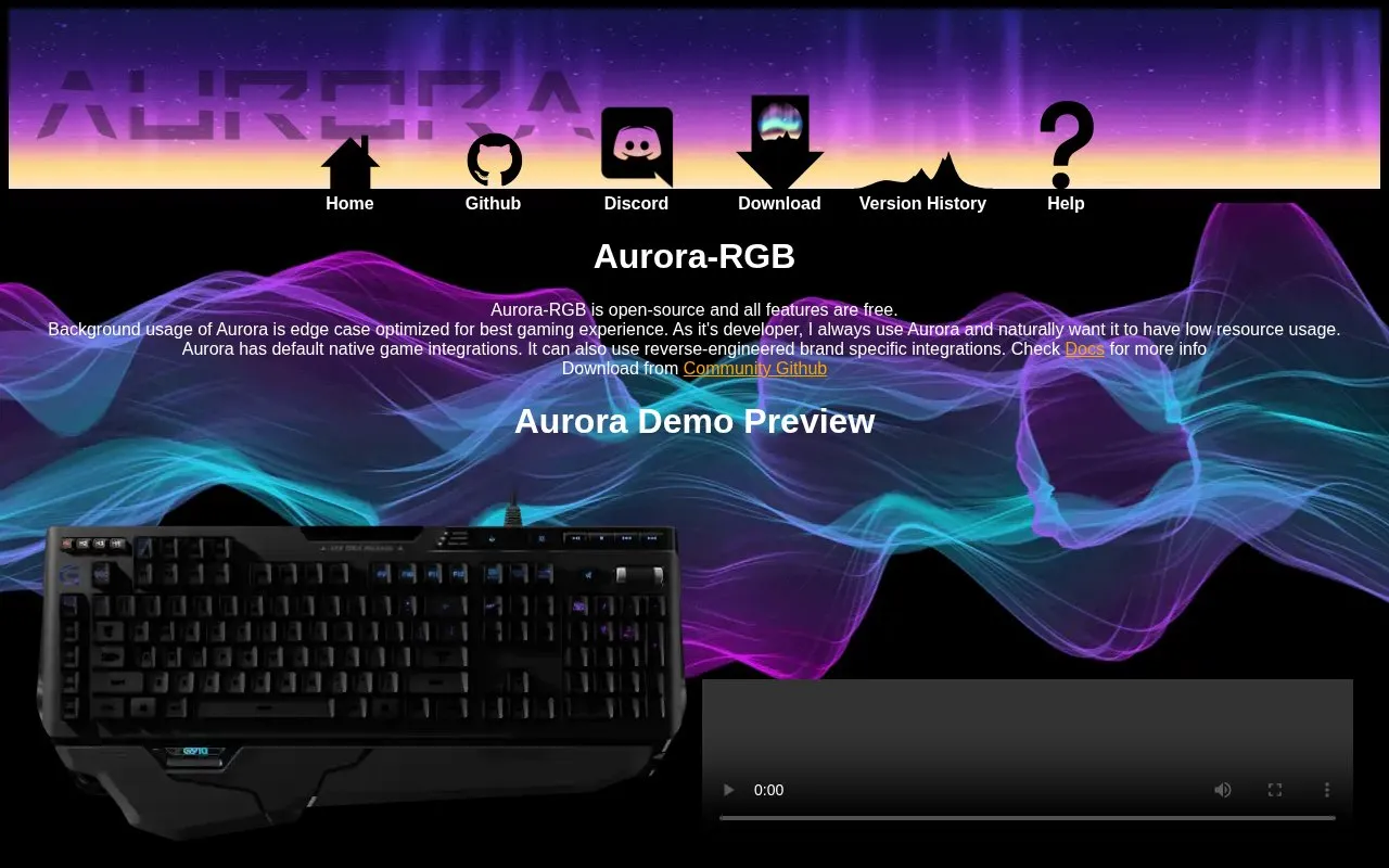 Aurora homepage screenshot