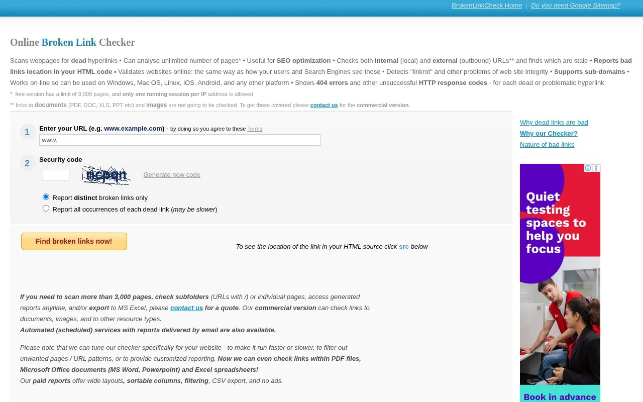 Online Broken Link Checker homepage screenshot