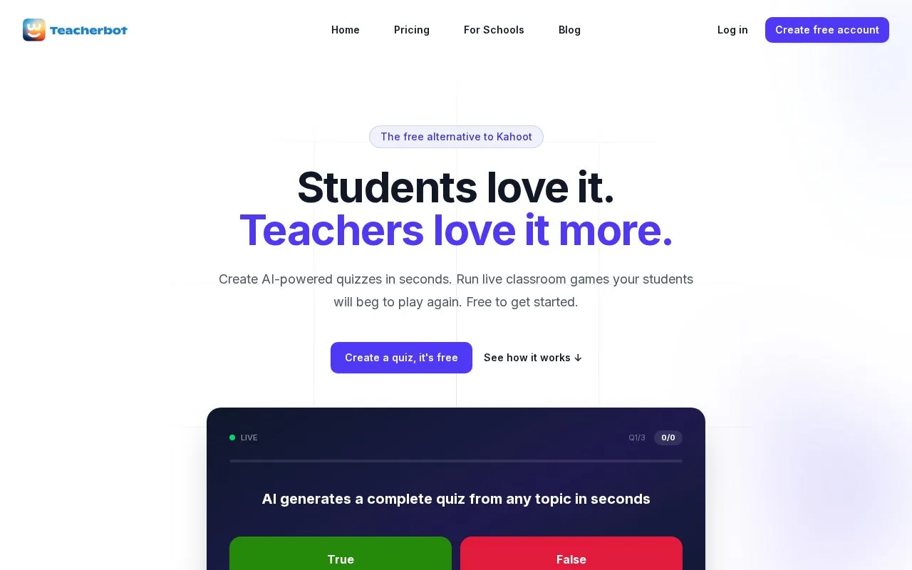 Teacherbot homepage screenshot