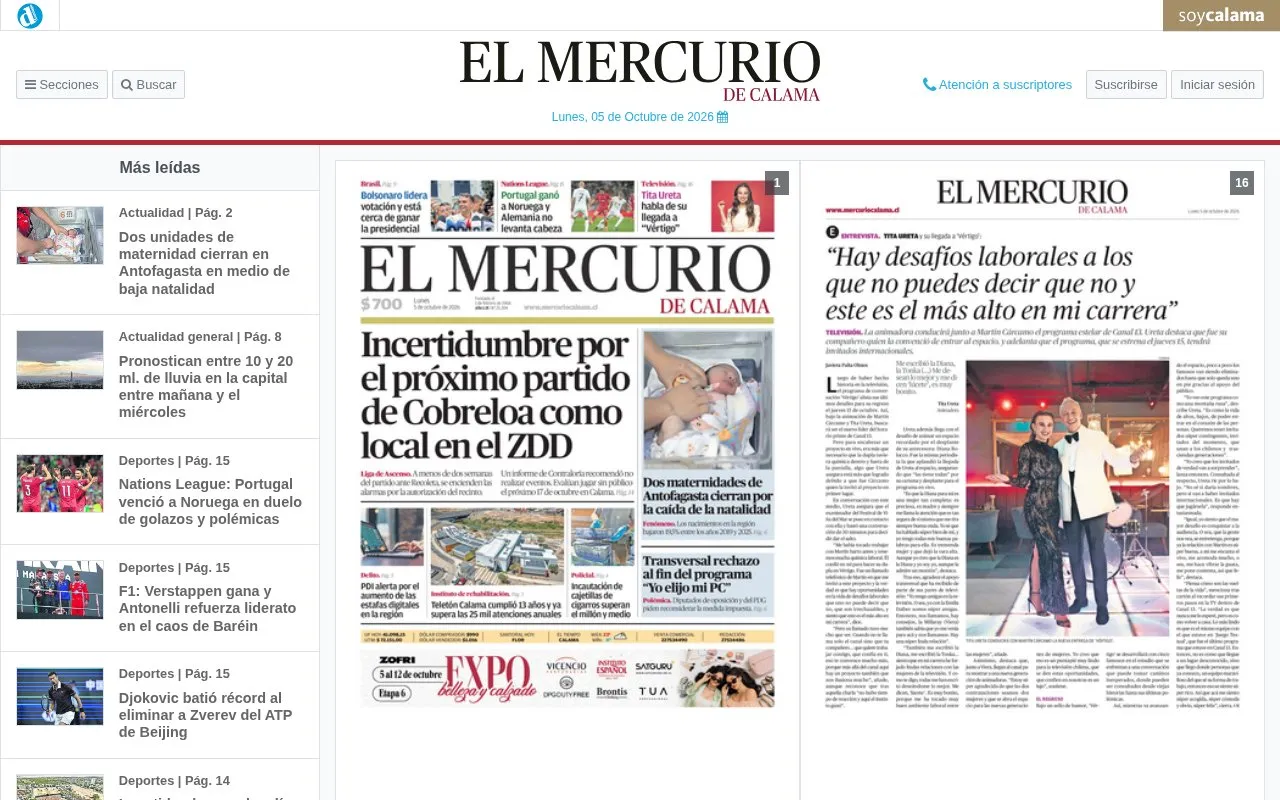 El Mercurio de Calama homepage screenshot