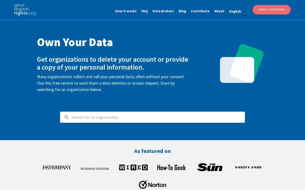 YourDigitalRights homepage screenshot