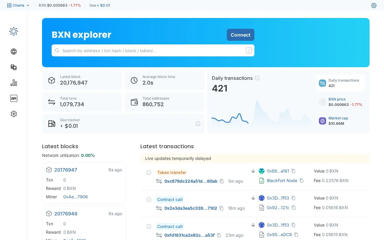 BlackFort Exchange Network — blockscout homepage screenshot